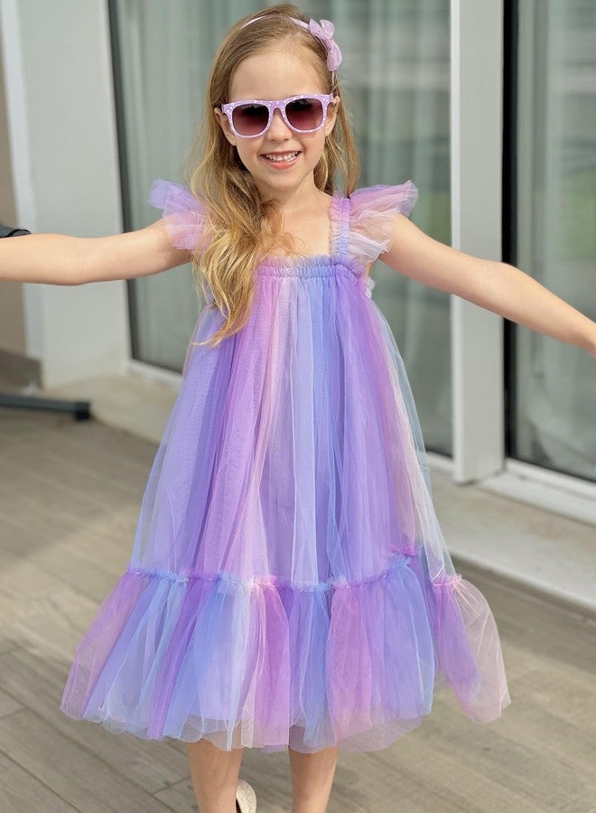 Arshiner Toddler Tulle Dress for Girls Layered Tutu Ruffle Dresses Fairy Tulle Purple Rainbow Dress for Girls 3T - Image 5