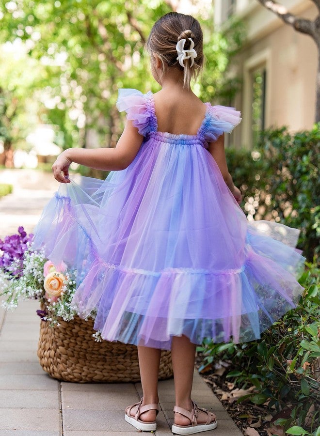 Arshiner Toddler Tulle Dress for Girls Layered Tutu Ruffle Dresses Fairy Tulle Purple Rainbow Dress for Girls 3T - Image 4