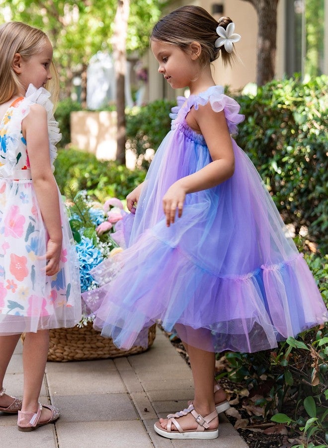 Arshiner Toddler Tulle Dress for Girls Layered Tutu Ruffle Dresses Fairy Tulle Purple Rainbow Dress for Girls 3T - Image 3