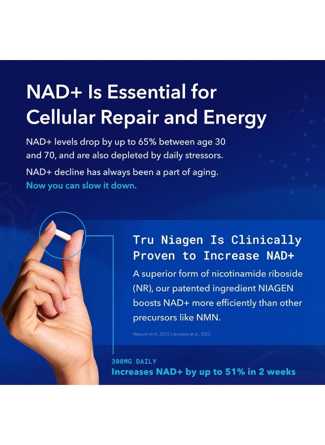 TRU NIAGEN 90Ct/300Mg Multi Award Winning Patented Nad+ Boosting Supplement - More Efficient Than Nmn - Nicotinamide Riboside For Cellular Energy Metabolism & Repair. Vitality, Muscle Health, Healthy Aging  - Image 3