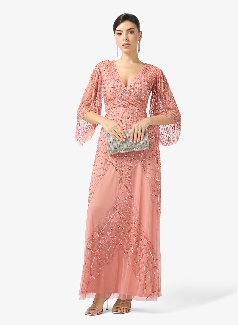 Amelia Rose Embellished flared sleeve maxi dress - Image 4