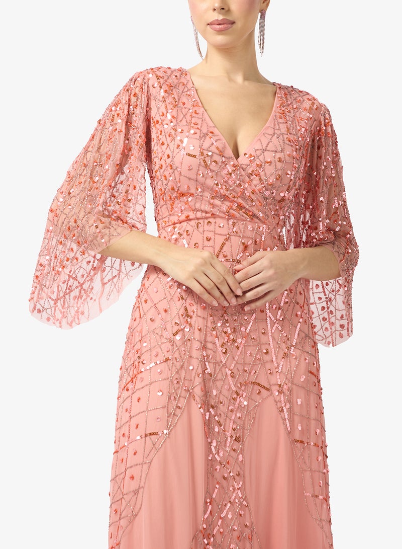 Amelia Rose Embellished flared sleeve maxi dress - Image 3