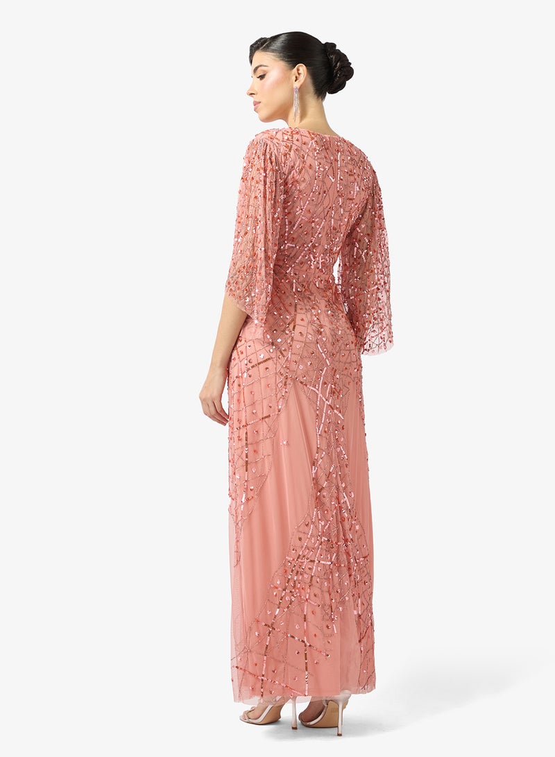 Amelia Rose Embellished flared sleeve maxi dress - Image 2