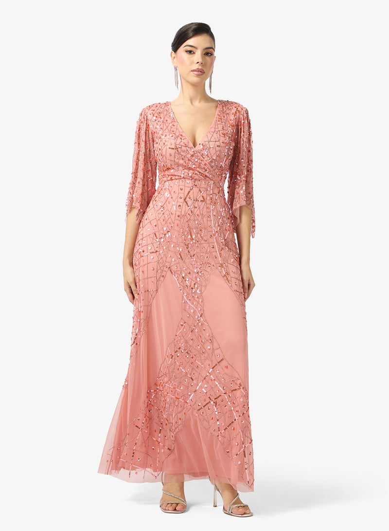 Amelia Rose Embellished flared sleeve maxi dress - Image 1