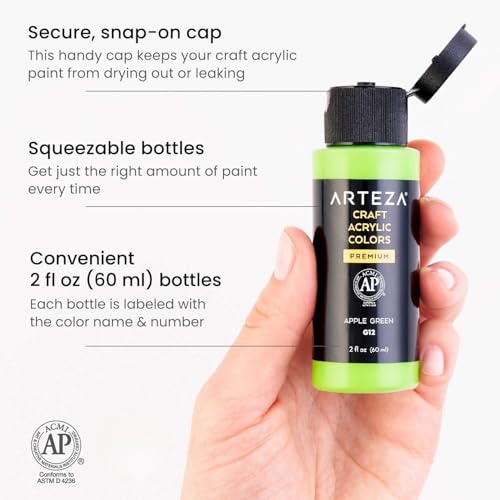ARTEZA Craft Acrylic Paint Set, Water-Based Acrylic Craft Paint, Matte Finish Artist Paints, Art Supplies for Glass, Wood, Ceramics, Fabrics, Leather - Image 3