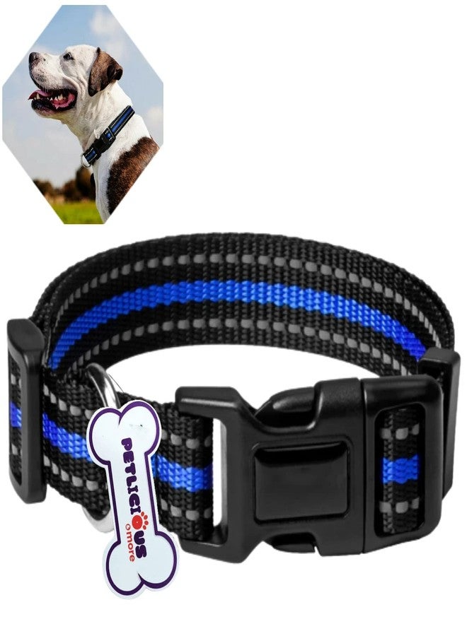 Petlicious & More® Nylon Made 19 mm Reflective Collar for Small & Medium Size Adult Dogs (Adjustable Size - 12" to 22" Inch Neck, Color - Blue) - Image 1