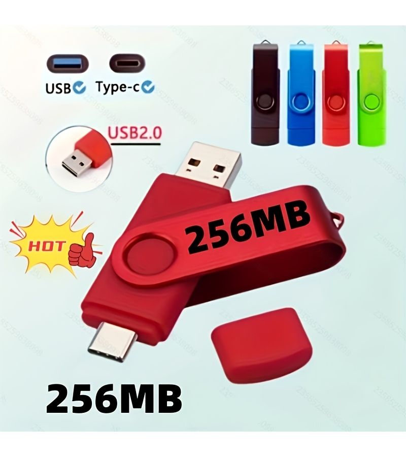 Red 256MB 2 In 1 USB Flash Drive With 360 Degree Rotating USB And Type C Connector For Smartphone Computer - Image 1