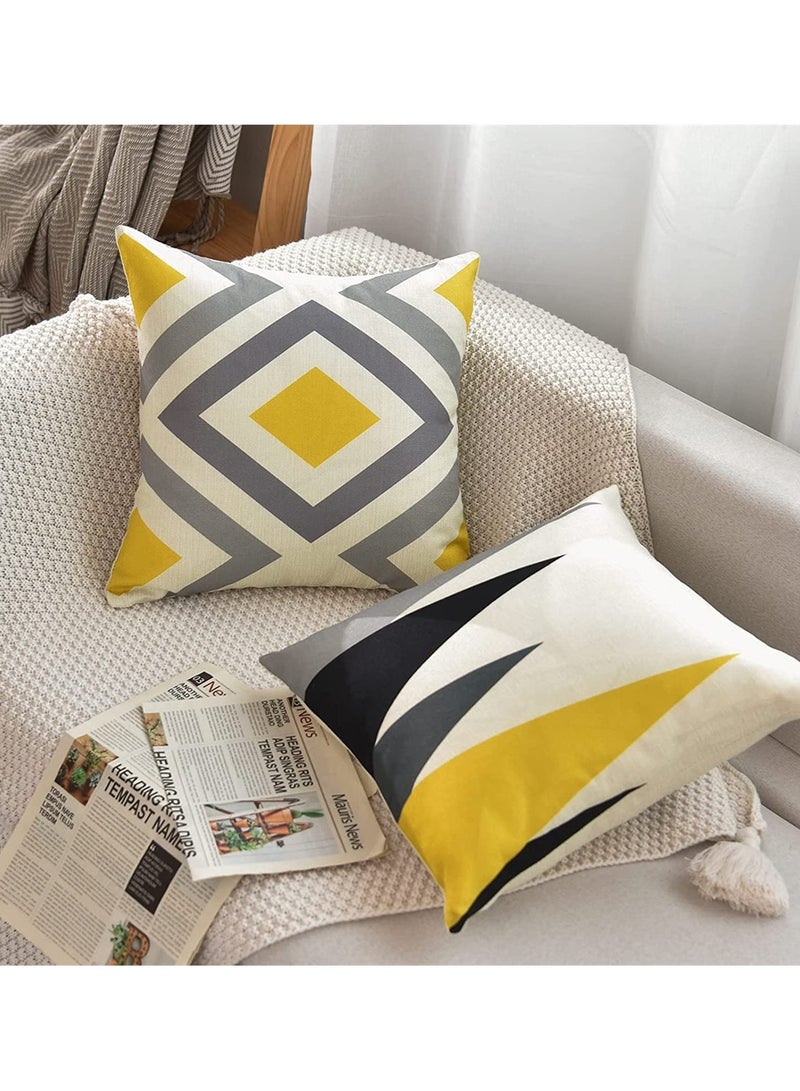 SYOSI Pillow Covers, SYOSI 4Pcs Decorative Geometric Yellow Grey 18 x 18 Inches Modern Pattern Cotton Polyester Square Pillow Cushion Case  - Image 2