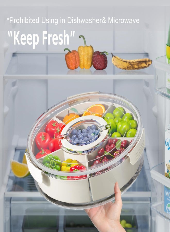 BigPonPon Divided Rotating Serving Tray with Lid and Handle, Portable Snackle Box for Fruits Snacks Veggie Charcuterie, Clear Lazy Susan Organizer and Fridge Storage Container for Adults Child (1PCS,12" L - Image 5