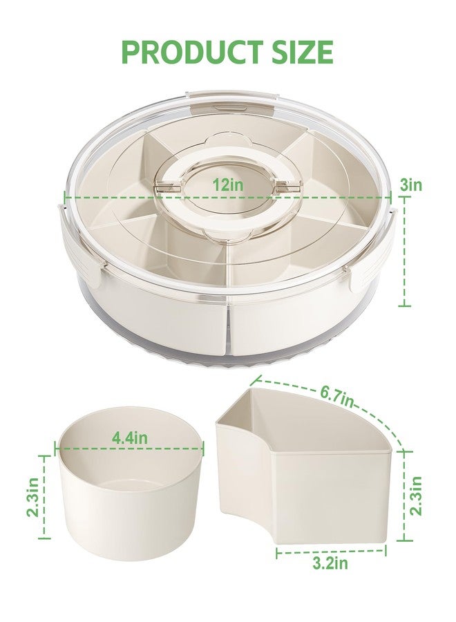BigPonPon Divided Rotating Serving Tray with Lid and Handle, Portable Snackle Box for Fruits Snacks Veggie Charcuterie, Clear Lazy Susan Organizer and Fridge Storage Container for Adults Child (1PCS,12" L - Image 2