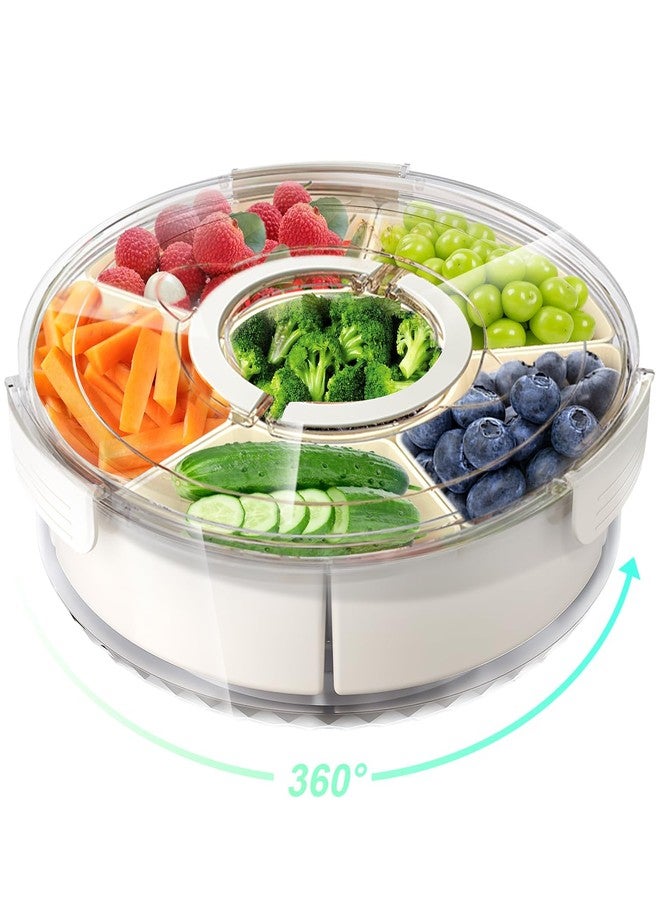 BigPonPon Divided Rotating Serving Tray with Lid and Handle, Portable Snackle Box for Fruits Snacks Veggie Charcuterie, Clear Lazy Susan Organizer and Fridge Storage Container for Adults Child (1PCS,12" L - Image 1