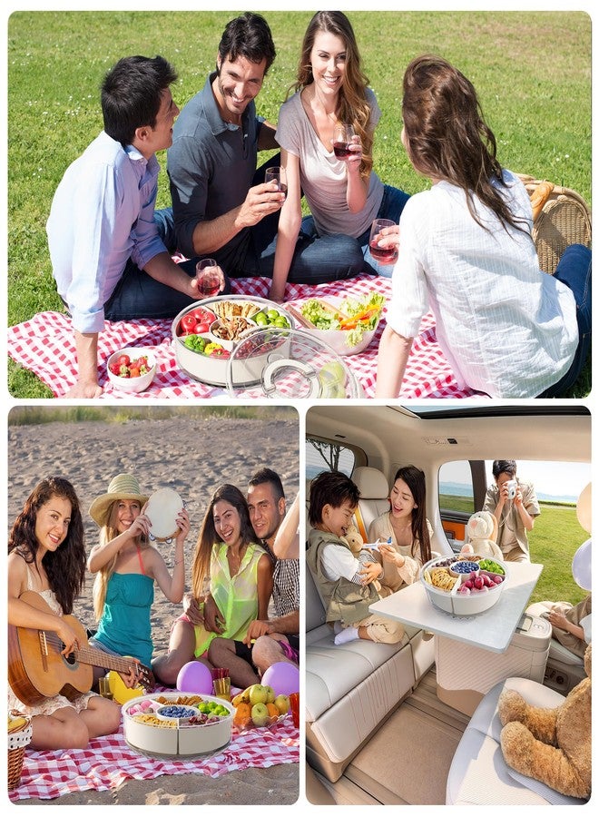 BigPonPon Divided Rotating Serving Tray with Lid and Handle, Portable Snackle Box for Fruits Snacks Veggie Charcuterie, Clear Lazy Susan Organizer and Fridge Storage Container for Adults Child (1PCS,12" L - Image 4