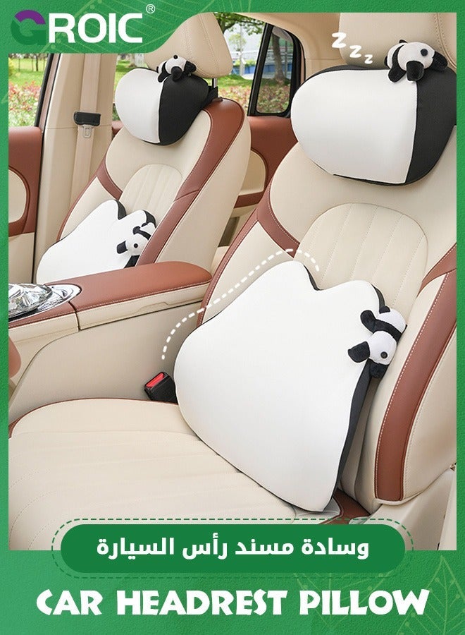 GROIC Panda Lumbar Support Pillow and Car Headrest Neck Set,Car Back Cushion Kit,Memory Foam Ergonomic Seat Cushion,Neck Kit for Driving  - Image 1