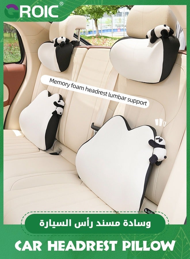 GROIC Panda Lumbar Support Pillow and Car Headrest Neck Set,Car Back Cushion Kit,Memory Foam Ergonomic Seat Cushion,Neck Kit for Driving  - Image 4