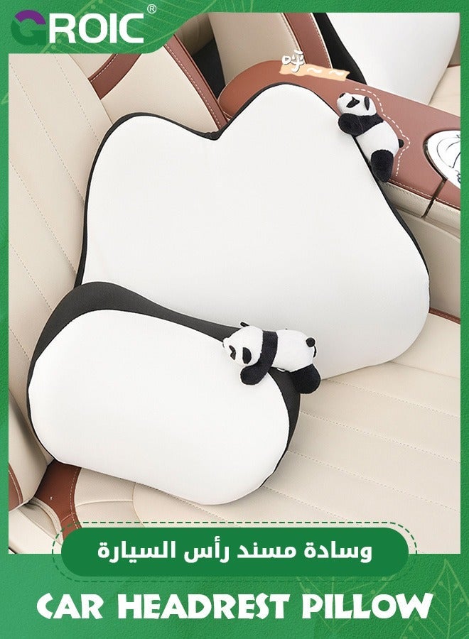 GROIC Panda Lumbar Support Pillow and Car Headrest Neck Set,Car Back Cushion Kit,Memory Foam Ergonomic Seat Cushion,Neck Kit for Driving  - Image 3