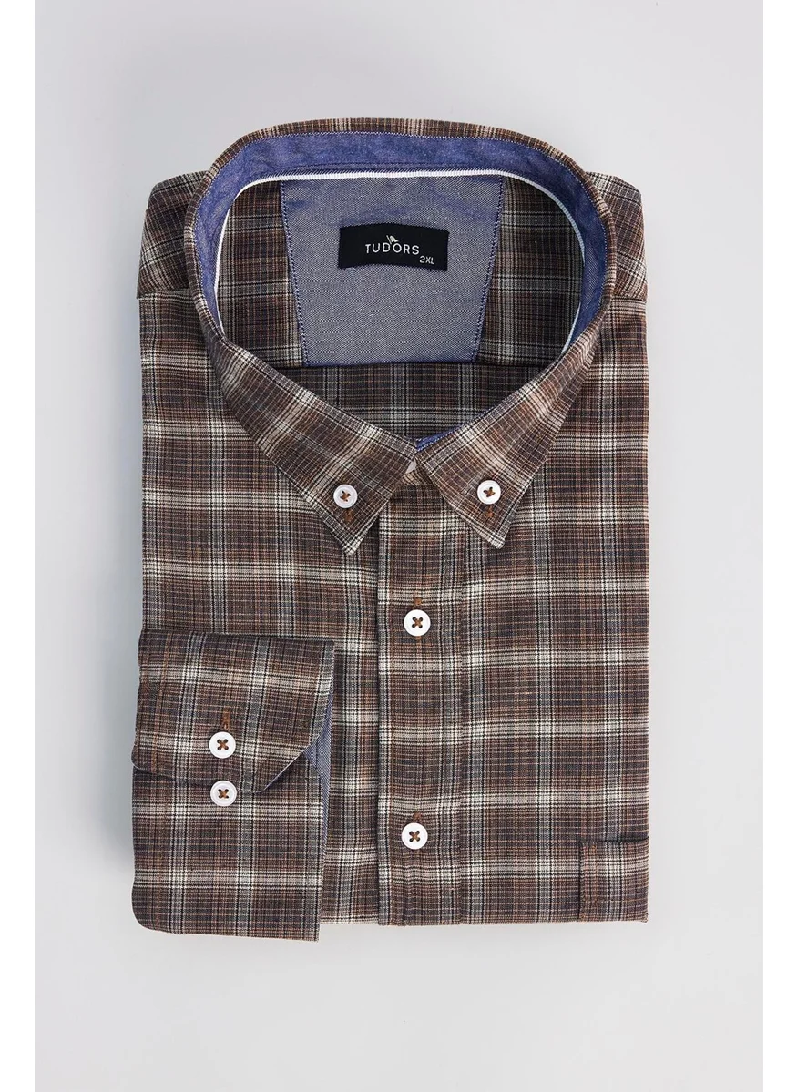 Tudors Men's Big Size Cotton Checkered Button-Down Collar Shirt