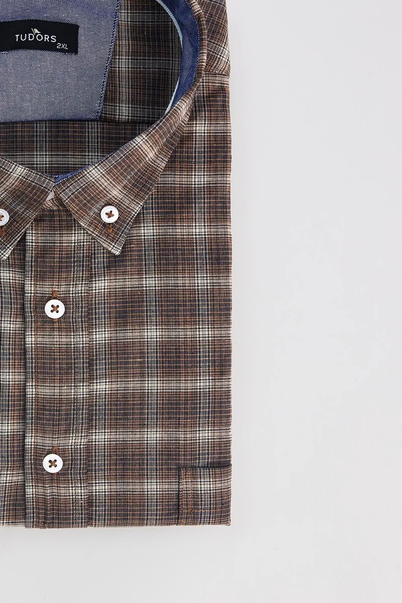تودورس Men's Big Size Cotton Checkered Button-Down Collar Shirt