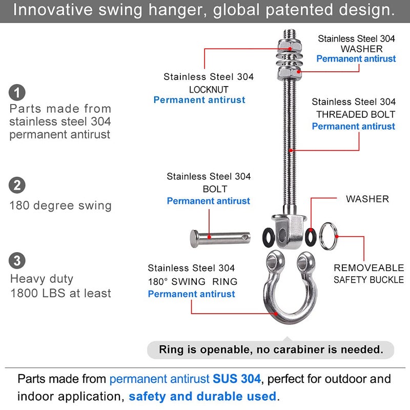 BeneLabel 2Pcs Wood Beam & I-Beam Hanger, Removable and Easy to Connect, Stainless Steel Heavy Duty Swing Hooks, Yoga Hammock Chair Sandbag, Swing Sets Hardware, 7" x M2/5" - Image 2