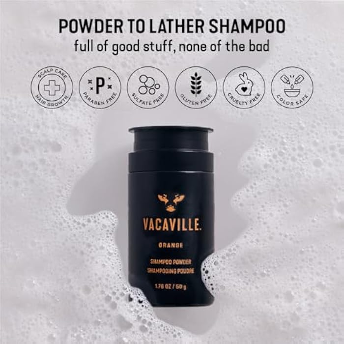 Vacaville Beauty Orange Scented Powder to Lather Shampoo for All Hair Types: Vegan, Eco-Friendly, Cruelty-Free - Add Water, Botanical Ingredients Clinically Proven to Promote Hair Growth, Travel Size - Image 5