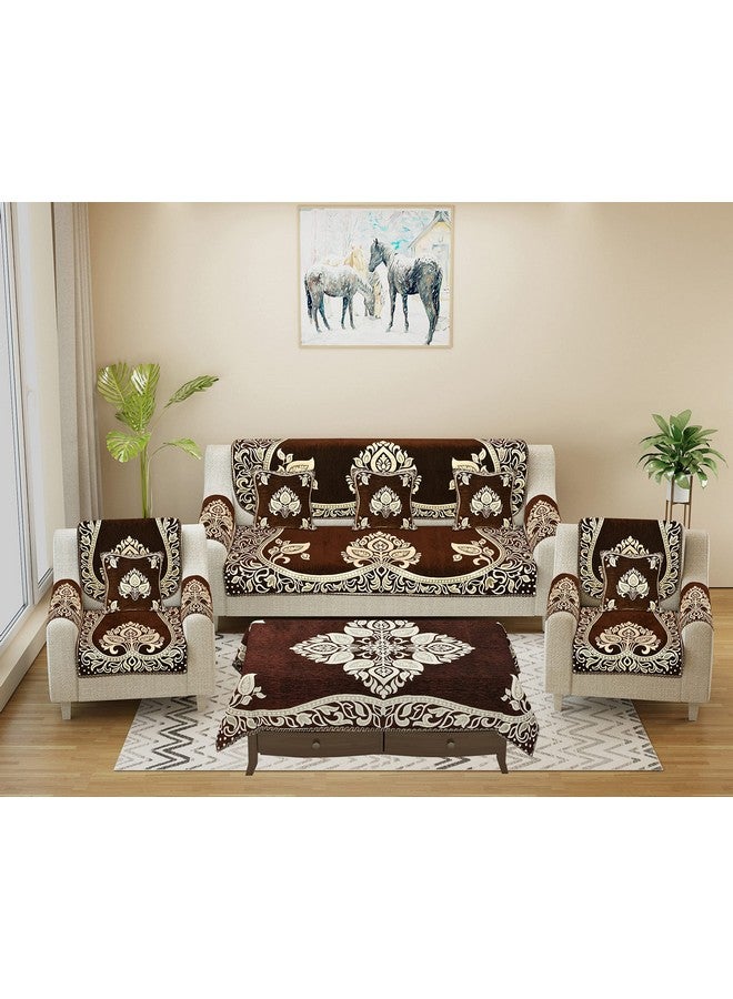 jayvaam Sofa Seater Slip Covers with Arm and Cushion and Table Cover - 3+2 Seater Velvet Sofa Cover Set for Single Sofa Couch - 5 Seater Sofa Seat Protector Slip and Back Covers, 2701_Coffee - Image 1
