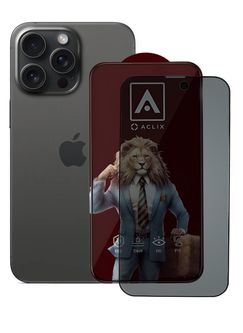 ACLIX Antistatic ESD Dustproof Premium Quality High Definition Anti-Spy Privacy Tempered Glass Screen Protector Designed For  iPhone 15 Pro - Image 1