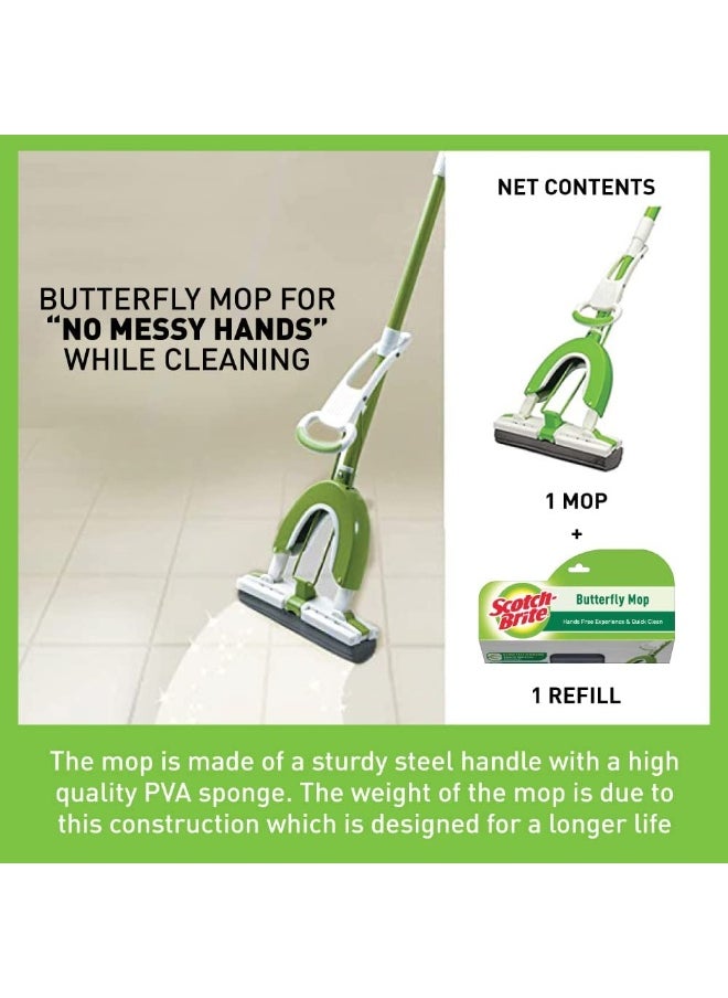Scotch Brite - Scotch-Brite Butterfly Mop Starter kit  Handle   Refill   1 set pack   no messy hands when cleaning   General purpose clean  easy to use   All Floors   Cleaning Mop - Image 1