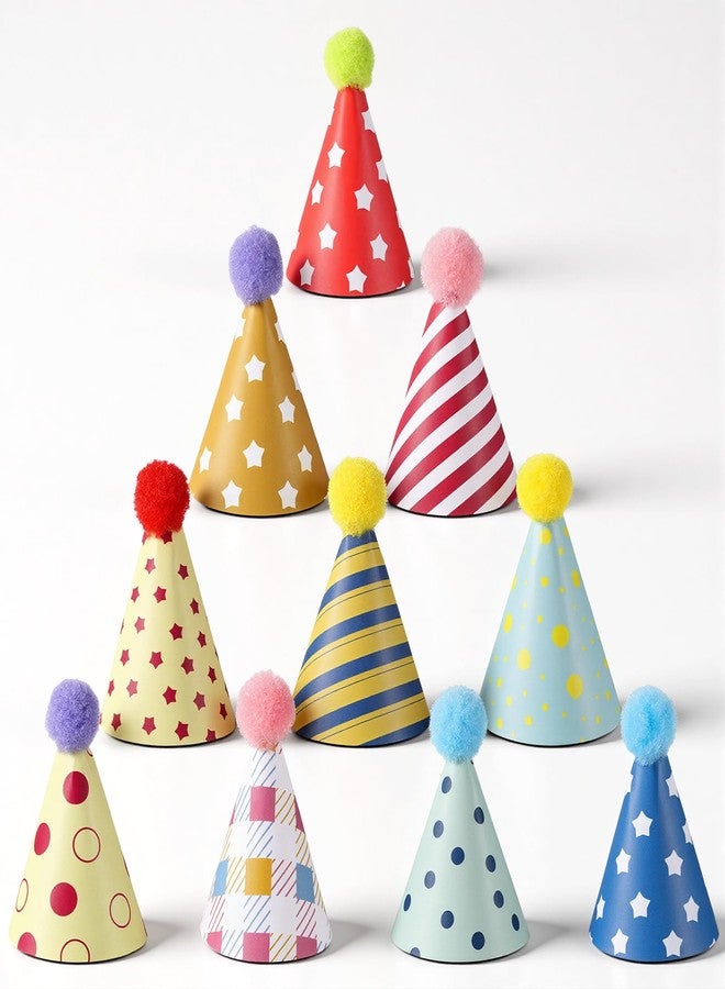 Apausvcm 10Pcs Birthday Hats for Dog/Cat, Cute Paper Party Hats with Pom Poms for Stuffed Animals Mini Party Hat Adjustable Mini Cat Birthday Partys Hat for Kittens Rabbits Small Animals - Image 1