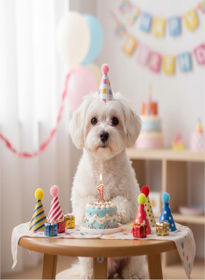 Apausvcm 10Pcs Birthday Hats for Dog/Cat, Cute Paper Party Hats with Pom Poms for Stuffed Animals Mini Party Hat Adjustable Mini Cat Birthday Partys Hat for Kittens Rabbits Small Animals - Image 3