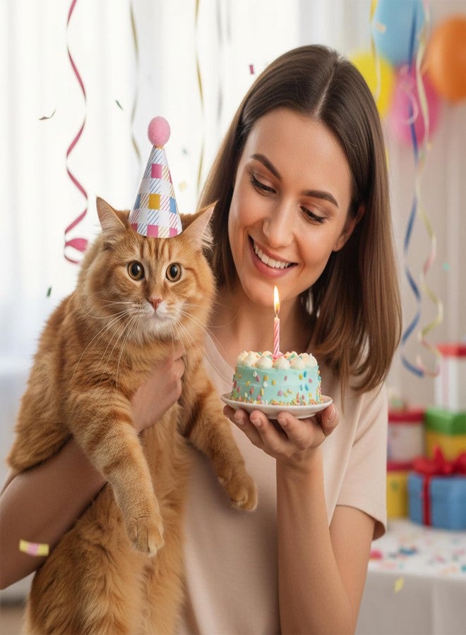 Apausvcm 10Pcs Birthday Hats for Dog/Cat, Cute Paper Party Hats with Pom Poms for Stuffed Animals Mini Party Hat Adjustable Mini Cat Birthday Partys Hat for Kittens Rabbits Small Animals - Image 4