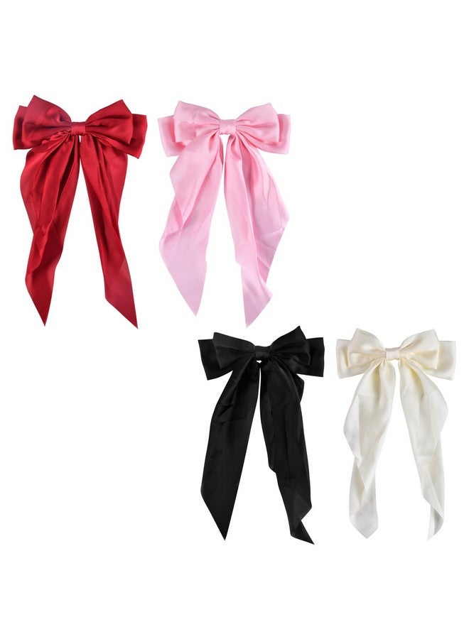 Tannova 4 Pcs Hair Bows Cute Hair Clips For Women Hair Ribbon Tassel With Long Tail Hair Bows Hair Accessories Silky Satin Barrettes Ponytail Holder Bow For Holidays Birthday Wedding  - Image 1