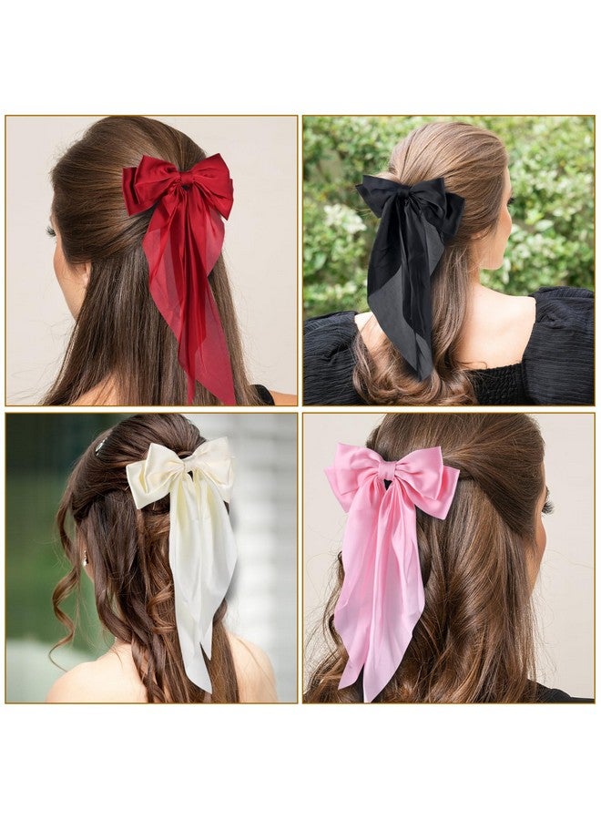 Tannova 4 Pcs Hair Bows Cute Hair Clips For Women Hair Ribbon Tassel With Long Tail Hair Bows Hair Accessories Silky Satin Barrettes Ponytail Holder Bow For Holidays Birthday Wedding  - Image 3