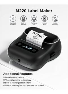 phomemo M220 Label Maker, 75mm Barcode Label Printer, Portable Sticker Maker Machine for Barcode, Name, Address, Mailing, Small Business, Compatible with Phone/PC, Support Arabic and English (Black)  - Image 2