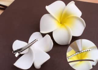Hawaiian Flower Hair Clips Plumeria Hair Barrettes Clip for Women Girls White Floral Hairpins for Summer Beach Hair Accessories 3pcs