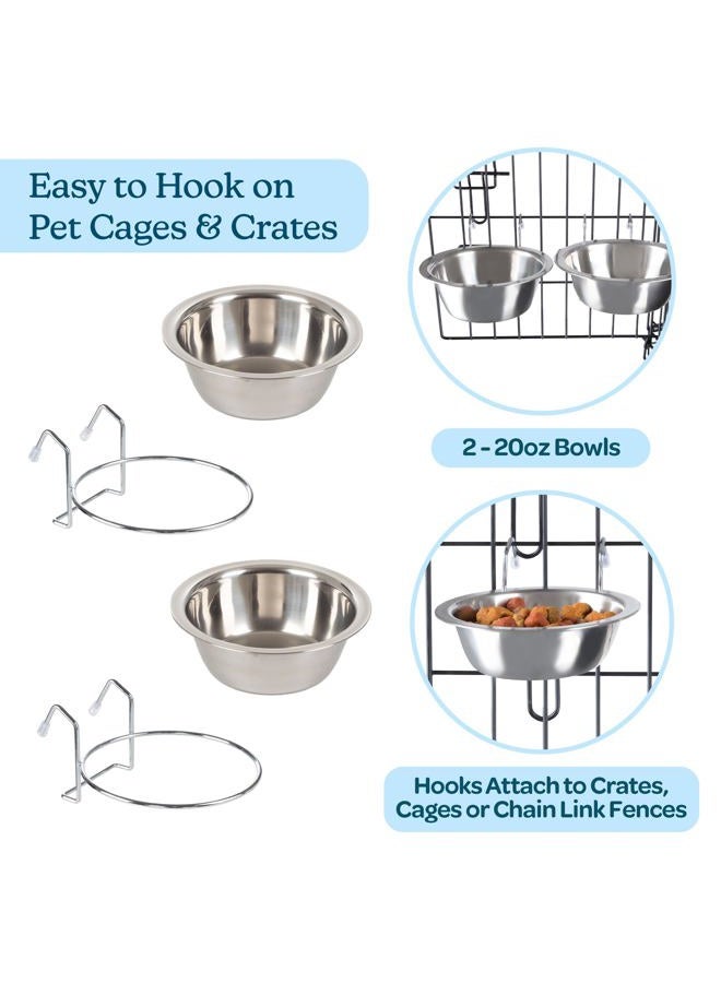 PETMAKER Stainless Steel Hanging Pet Bowls for Dogs and Cats- Cage, Kennel, and Crate Feeder Dish for Food and Water, Silver, 20oz, set of 2 - Image 4