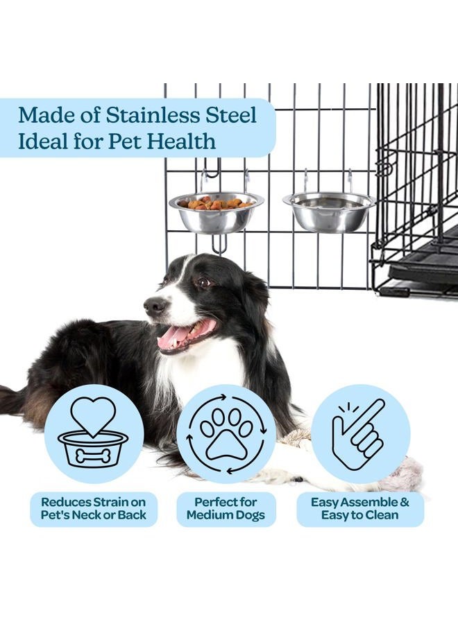 PETMAKER Stainless Steel Hanging Pet Bowls for Dogs and Cats- Cage, Kennel, and Crate Feeder Dish for Food and Water, Silver, 20oz, set of 2 - Image 3