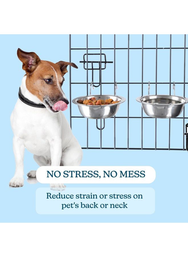 PETMAKER Stainless Steel Hanging Pet Bowls for Dogs and Cats- Cage, Kennel, and Crate Feeder Dish for Food and Water, Silver, 20oz, set of 2 - Image 5