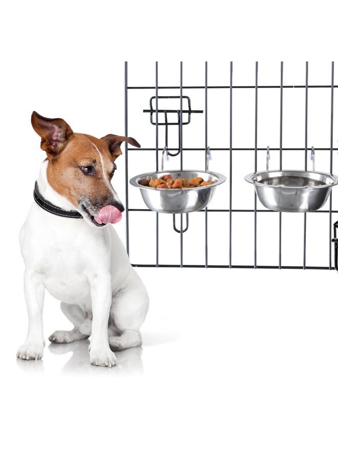 PETMAKER Stainless Steel Hanging Pet Bowls for Dogs and Cats- Cage, Kennel, and Crate Feeder Dish for Food and Water, Silver, 20oz, set of 2 - Image 1