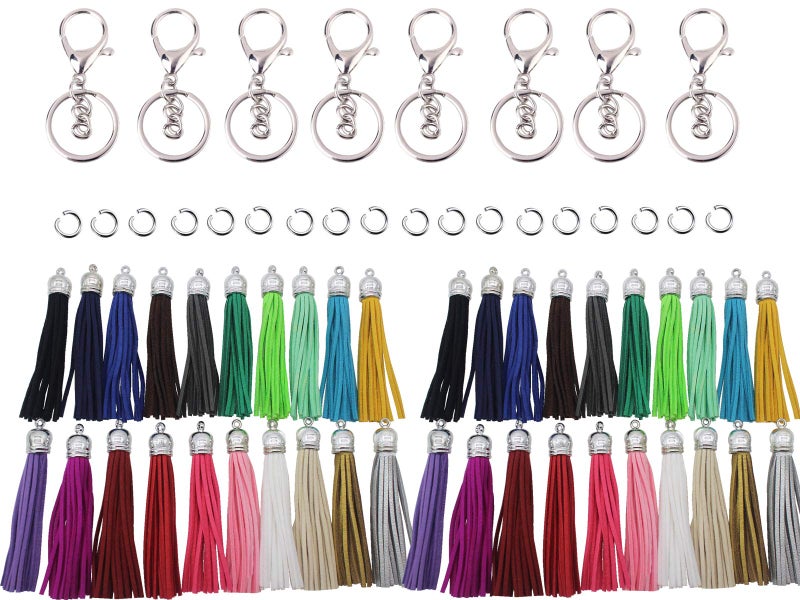 PAMIR TONG 100pcs Faux Suede Leather Bulk Sets Tassels for Decorations Key Chain Earring Cellphone StrapsJewelry AccessoriesDIY Craft Silver Keychain
