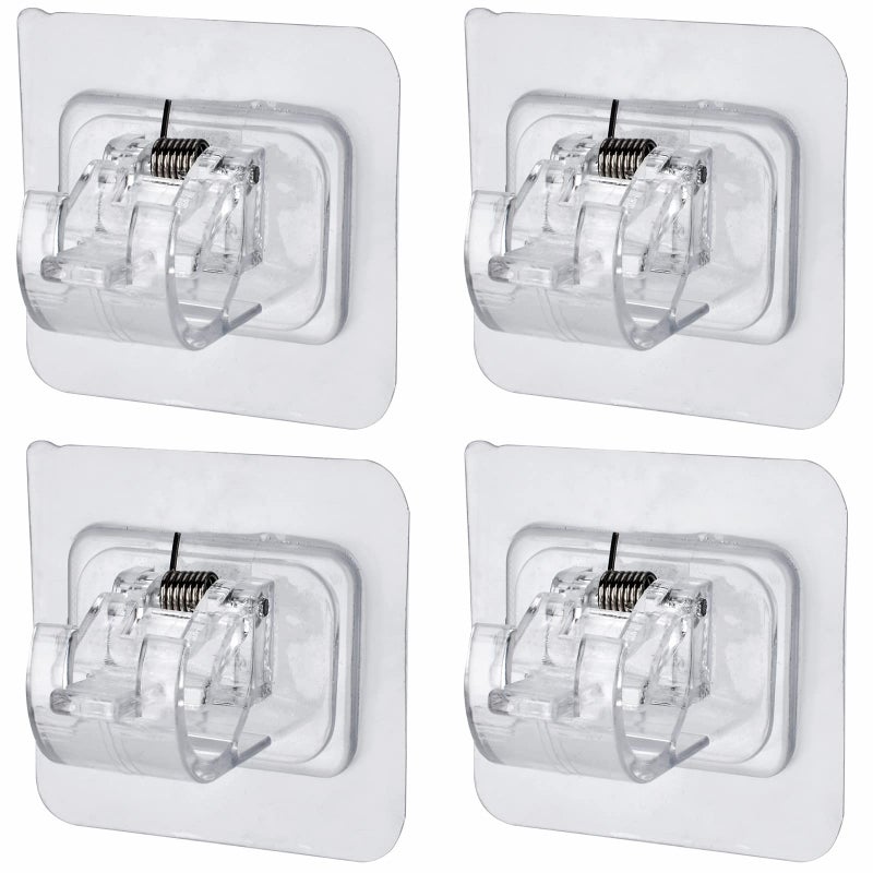 4PCS No Drill Curtain Rod Brackets Self Adhesive Curtain Rod Holder Hooks Nail Free Adjustable Curtain Rod Hooks Curtain Hangers Wall Mount Holder for Bathroom Kitchen Home Bathroom  Hotel