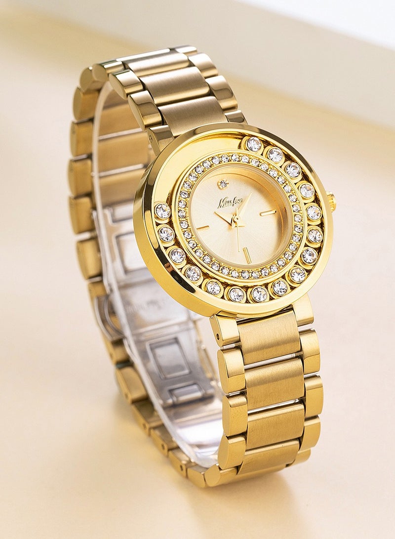 مس_فوكس ساعة نسائية أنيقة بقرص دوار من الألماس وساعة من الفولاذ المقاوم للصدأ - Image 1