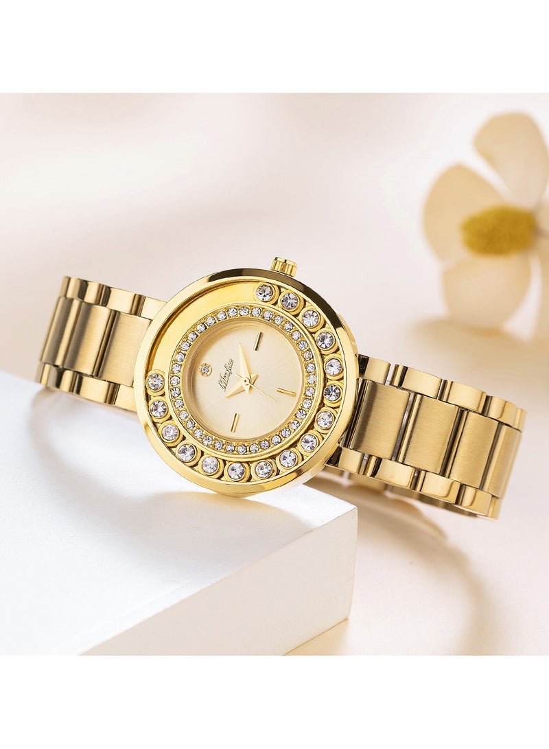 مس_فوكس ساعة نسائية أنيقة بقرص دوار من الألماس وساعة من الفولاذ المقاوم للصدأ - Image 2