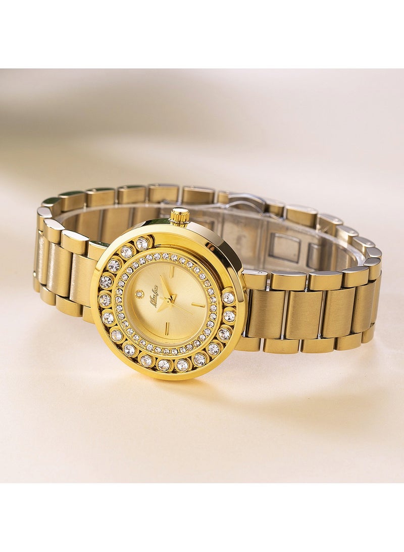 مس_فوكس ساعة نسائية أنيقة بقرص دوار من الألماس وساعة من الفولاذ المقاوم للصدأ - Image 4