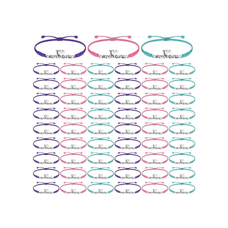 Sureio 48 Pcs Gymnastics Bracelets Gifts for Girls Bulk Gymnastics Party Favors Sport Adjustable Rope Braided Bracelet Team Gifts Bulk Sports for Teen Women Gymnasts - Image 2