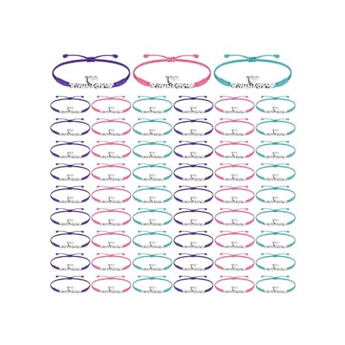 Sureio 48 Pcs Gymnastics Bracelets Gifts for Girls Bulk Gymnastics Party Favors Sport Adjustable Rope Braided Bracelet Team Gifts Bulk Sports for Teen Women Gymnasts - Image 1