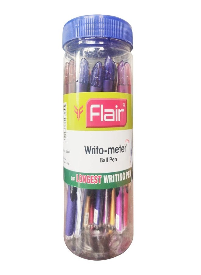FLAIR Writometer Ball Pen Jar Pack | Stainless Steel Tip | Our Longest Writing Pens | Writes Upto 1,200 Meters | Ensures Smoothness & Durability | Blue & Black Ink, Set Of 20 Pens - Image 1