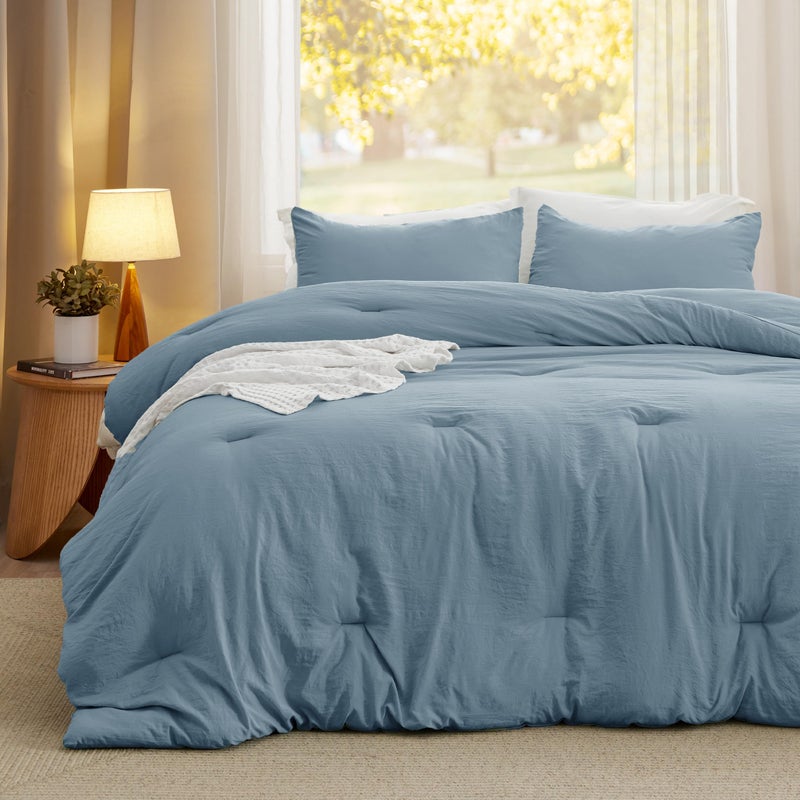 Bedsure King Comforter Set, Dusty Blue Soft Prewashed Bedding for All Seasons, 3 Pieces GentleSoftâ„¢ Bed Set, 1 Lightweight Comforter (104"x90") and 2 Pillowcases (20"x36") - Image 2
