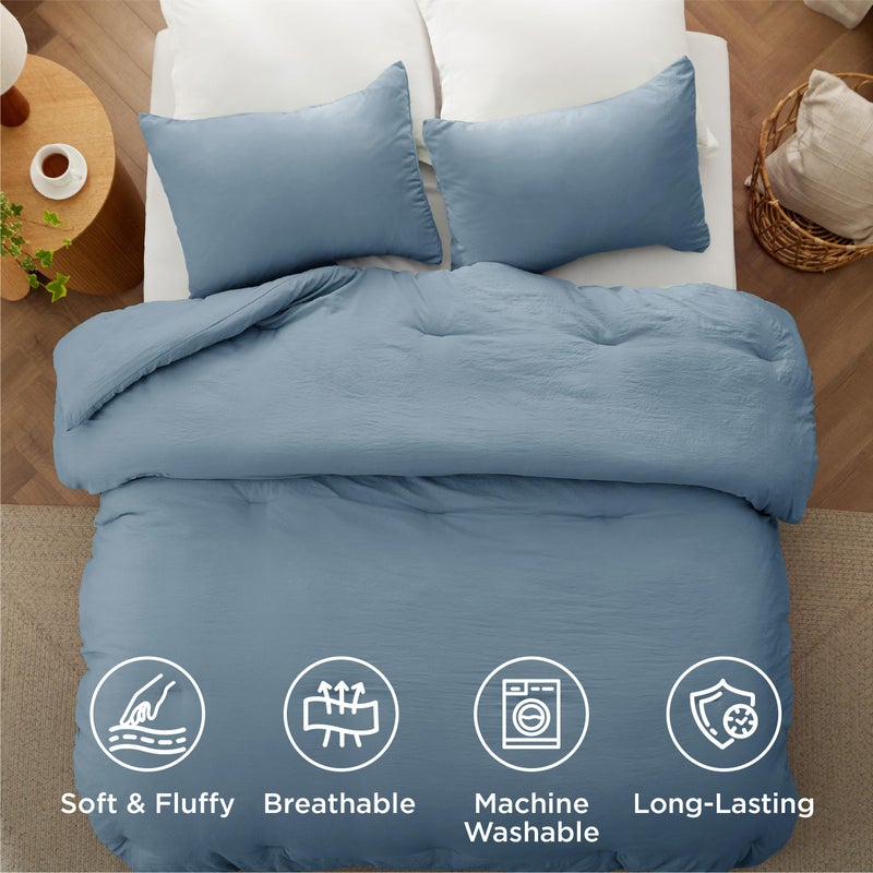 Bedsure King Comforter Set, Dusty Blue Soft Prewashed Bedding for All Seasons, 3 Pieces GentleSoftâ„¢ Bed Set, 1 Lightweight Comforter (104"x90") and 2 Pillowcases (20"x36") - Image 4