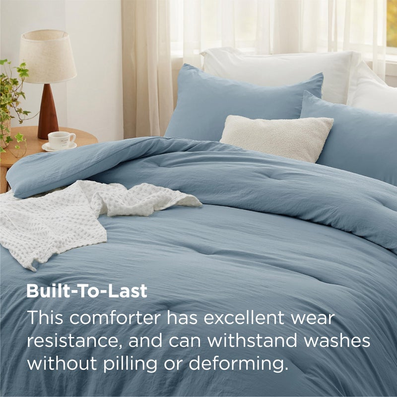 Bedsure King Comforter Set, Dusty Blue Soft Prewashed Bedding for All Seasons, 3 Pieces GentleSoftâ„¢ Bed Set, 1 Lightweight Comforter (104"x90") and 2 Pillowcases (20"x36") - Image 3