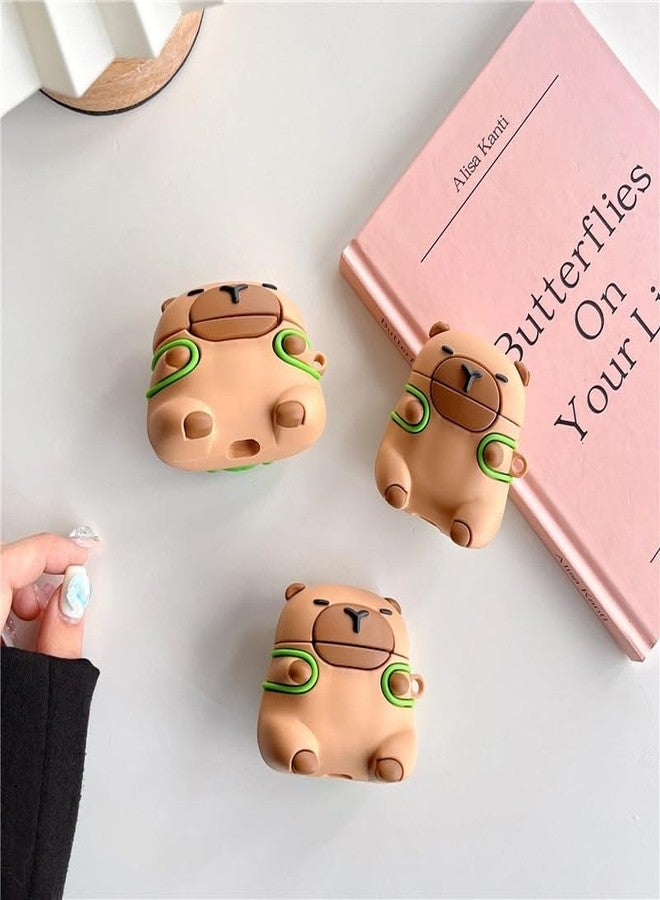 جراب سماعات أذن لسماعات AirPods 4، جراب سيليكون TPU ناعم بتصميم سلحفاة لطيفة وحقيبة ظهر على شكل كابيبارا، غطاء واقٍ لسماعات AirPods 4 بتصميم كابيبارا بني جميل، واقي من الصدمات لسماعات الأذن - Image 4