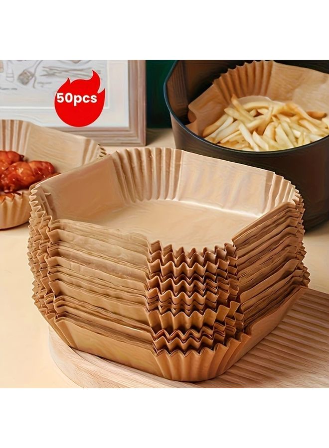 50 Pcs Disposable Non Stick Air Fryer Paper Linings Round Baking Parchment For Microwave Oven - Image 1